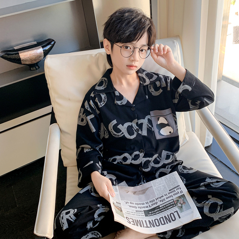 男童睡衣春秋季卡通长袖大童韩版翻领开衫休闲纯棉儿童家居服套装