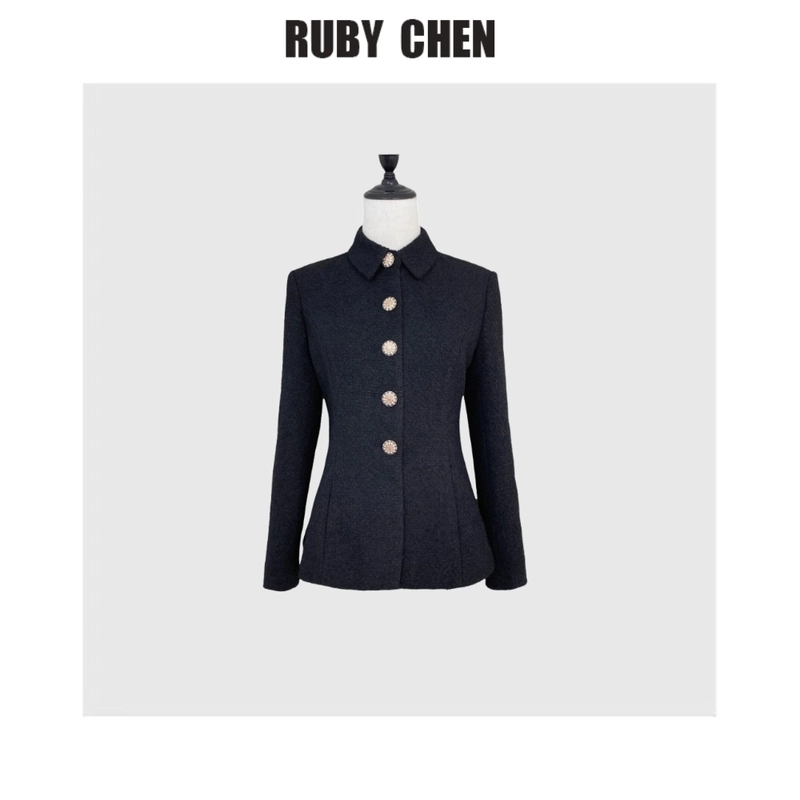 瑰丽之夜复古轻奢收腰小香风毛呢外套女2025春季新款上衣