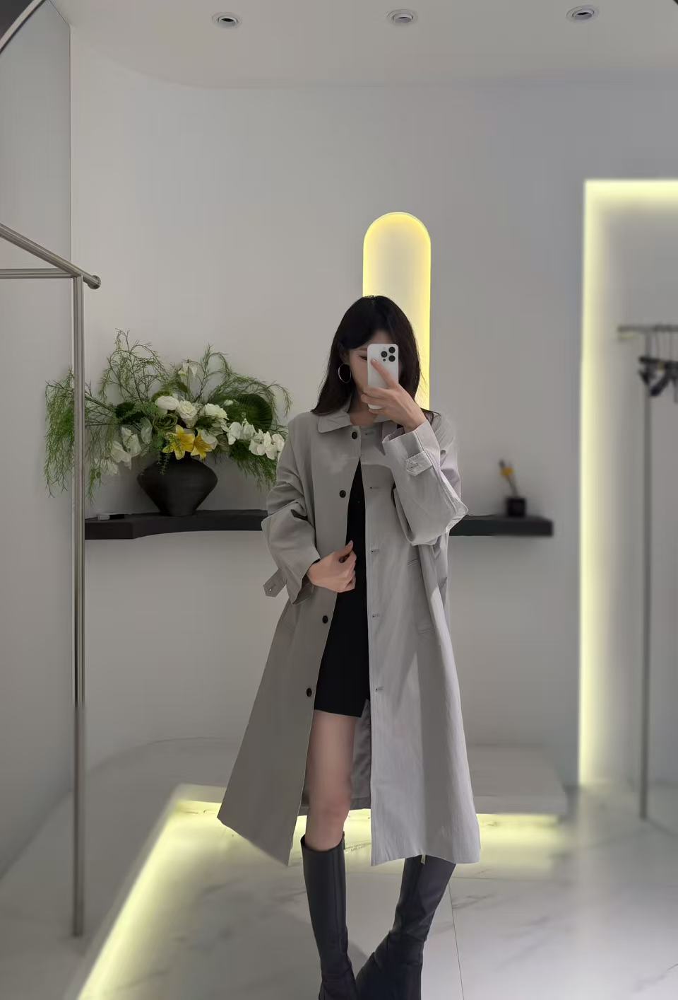 【雨萱】秋季风衣格纹休闲气质极简风常规百搭女装长款1122