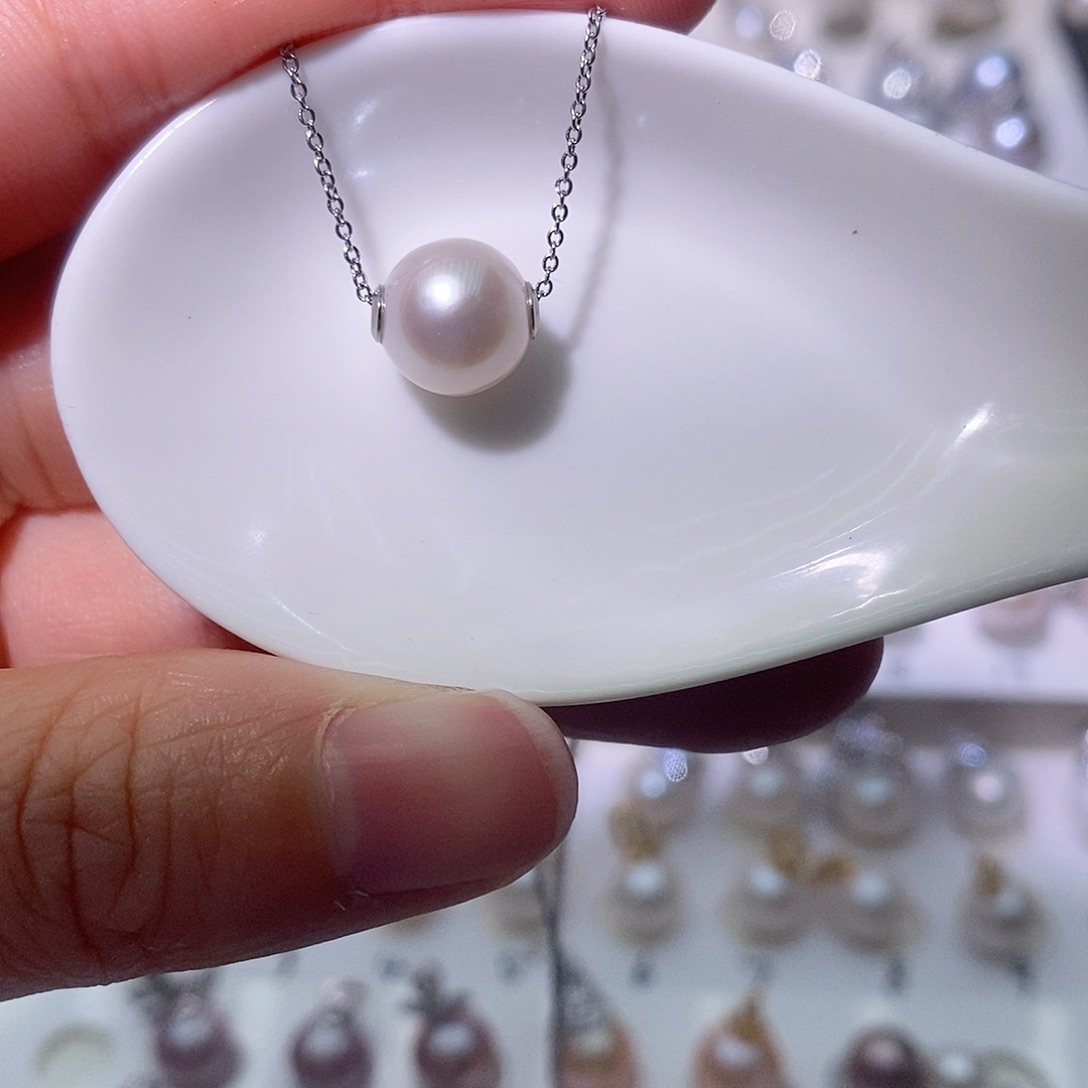 淡水珍珠吊坠(赠链)银S925镶嵌尺寸9/10毫米路路通