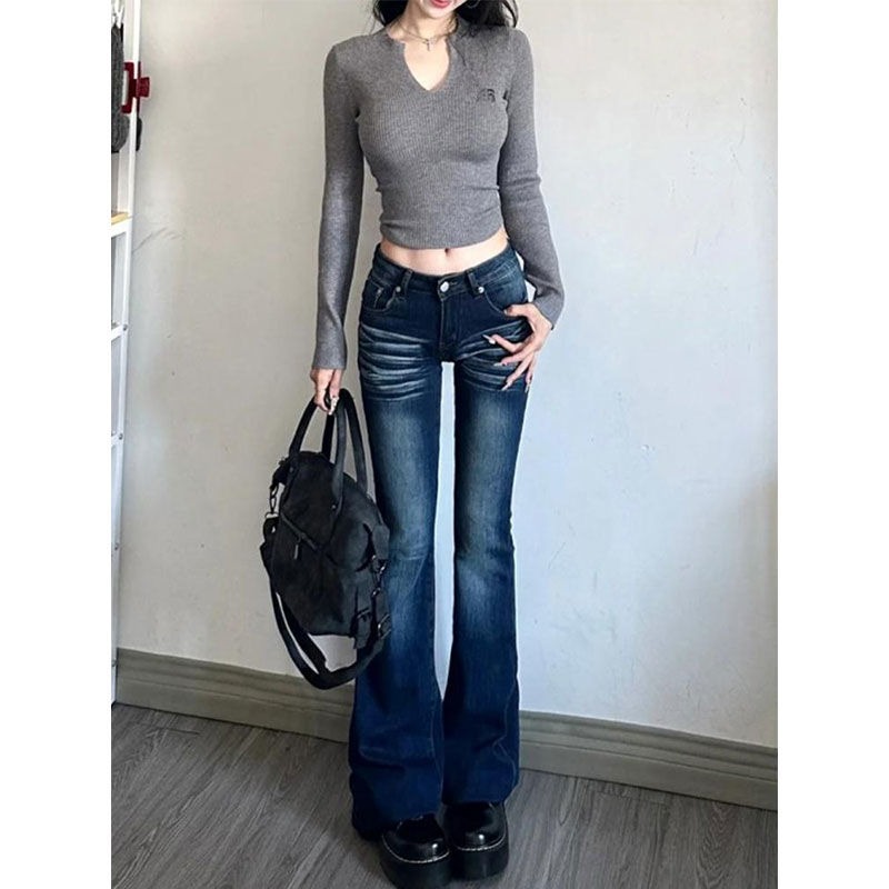 美式低腰微喇牛仔裤女秋季秋冬2025年新款修身显瘦加长马蹄喇叭裤