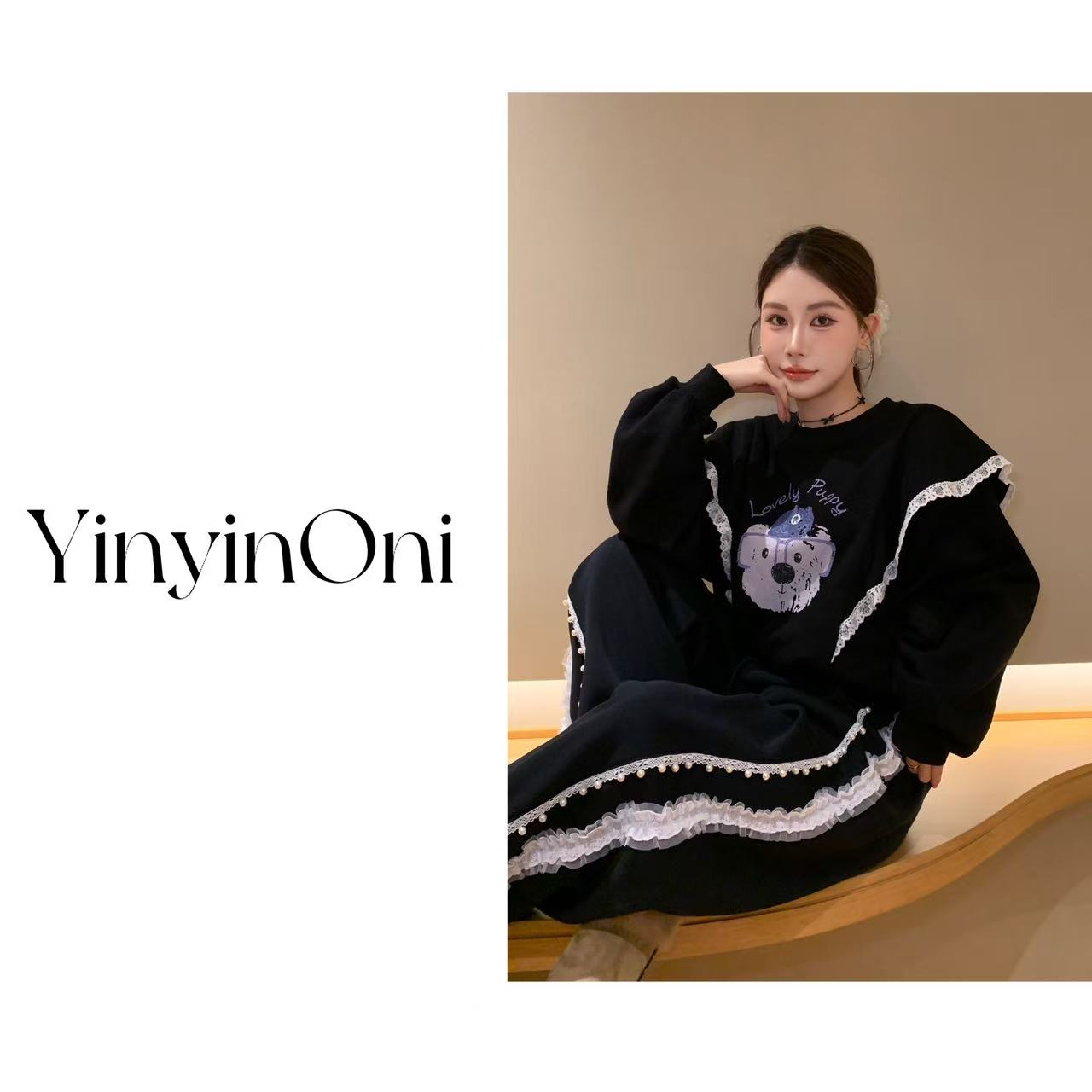 茵茵欧尼（可爱考拉）蕾丝边圆领加绒卫衣女 韩版百搭舒适上衣秋冬