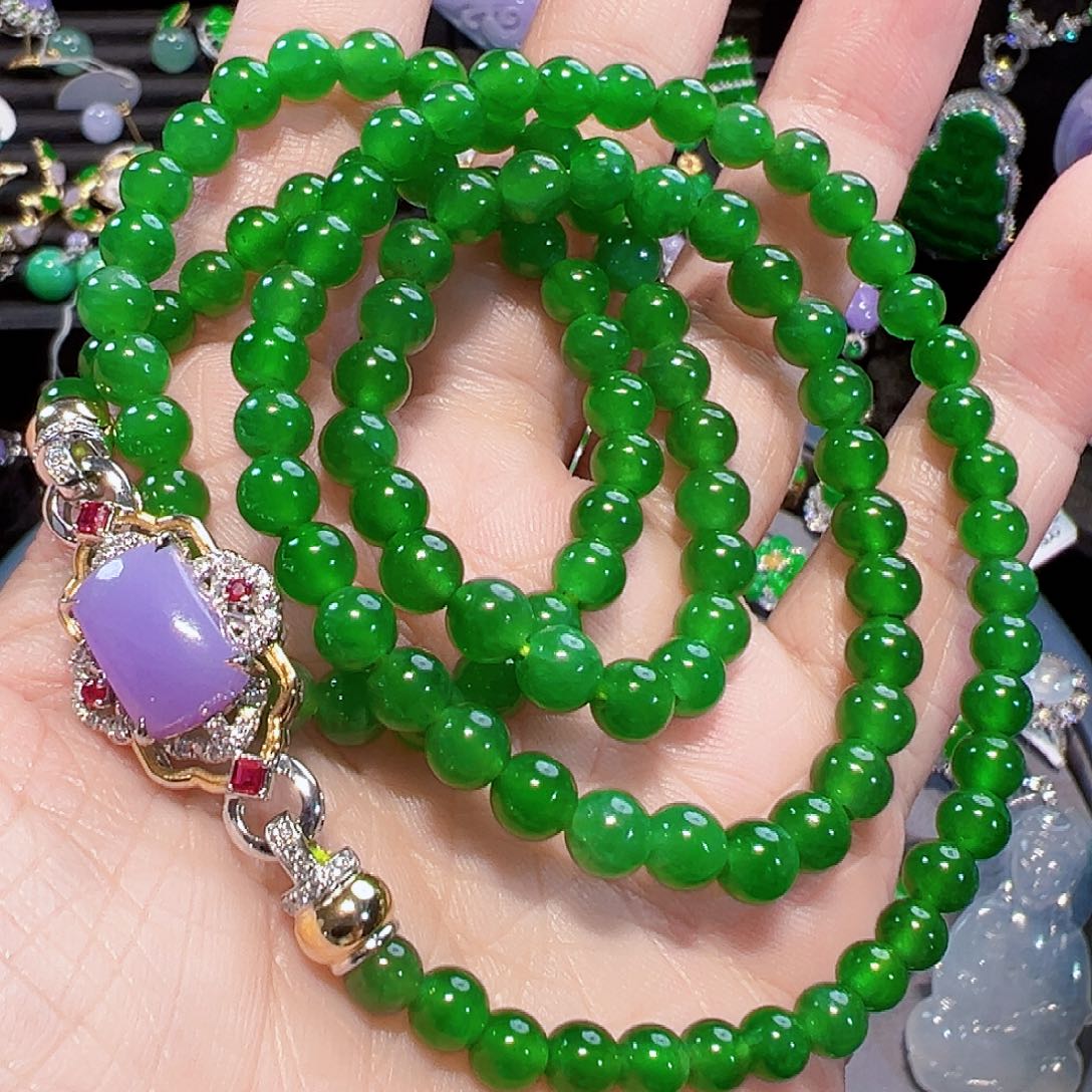 翡翠颈饰18K金镶嵌签收后24小时鉴赏期