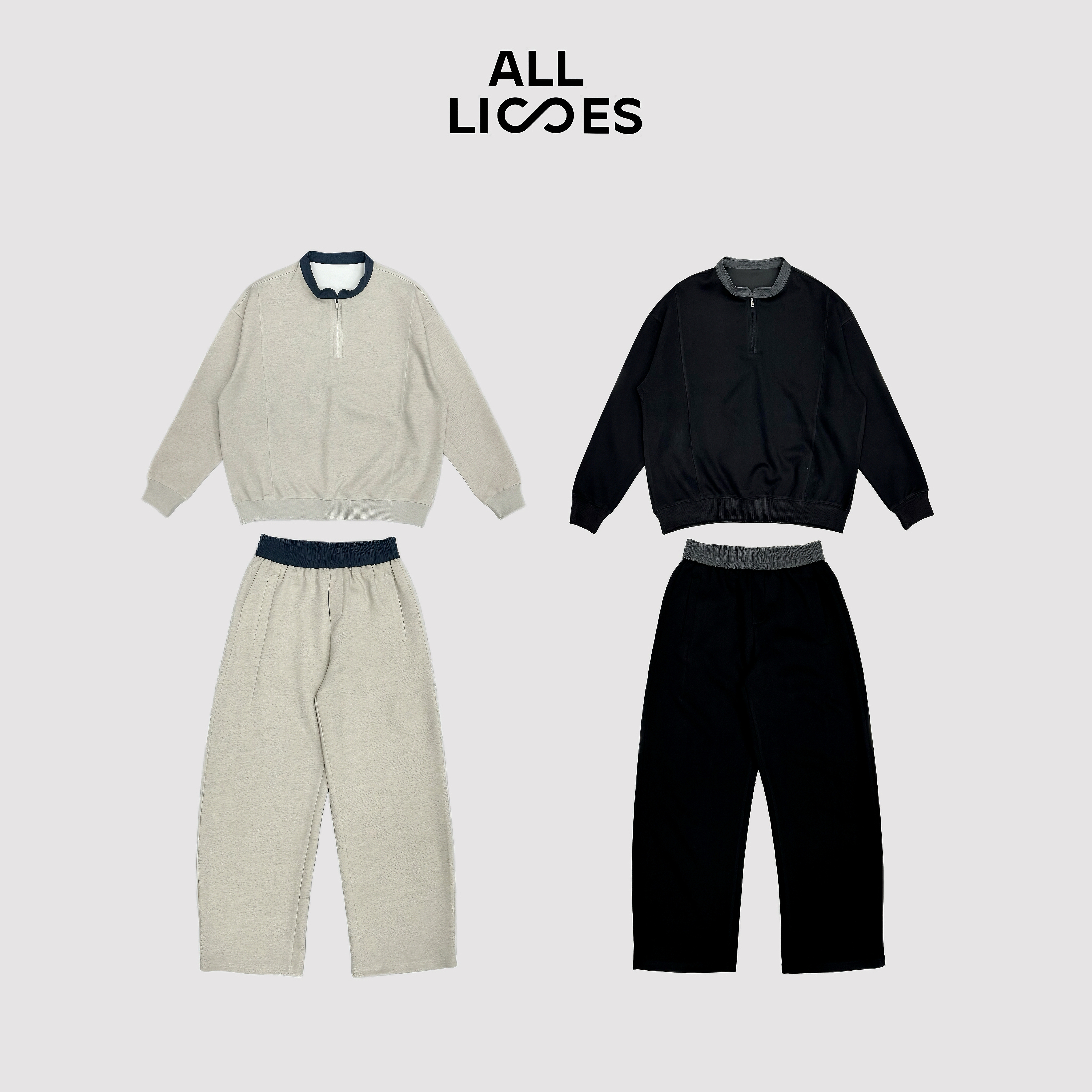 【云启】原创撞色拼牛仔重工解构高级百搭卫衣运动休闲套装AL -6428