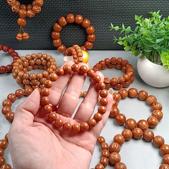 桃核手串火焰纹玻璃球9加