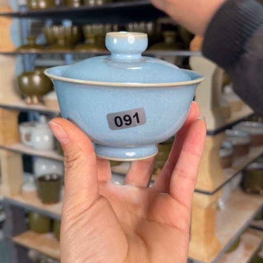 杯091号天蓝釉两才小乔盖碗