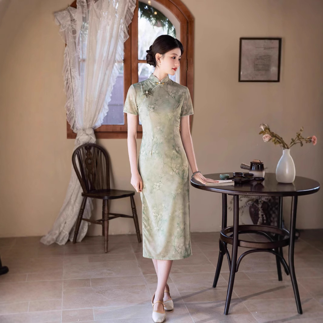 复古改良中国风绿色送考短袖旗袍2025春夏新款时尚年轻少女旗袍裙