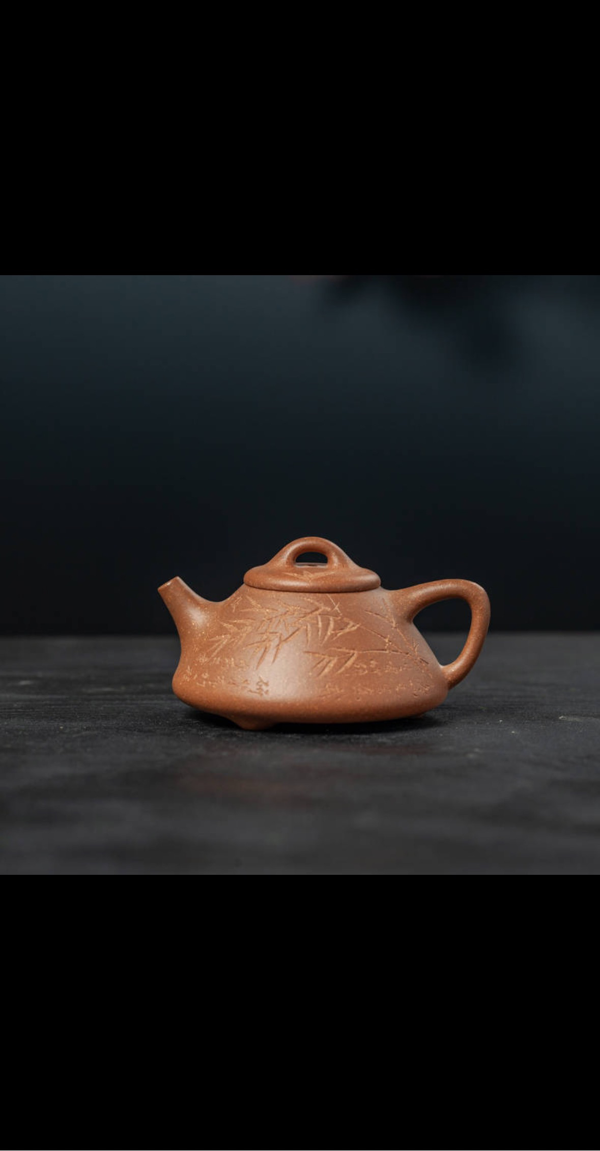 宜兴原矿降坡泥精工刻绘竹子冶石瓢紫砂壶