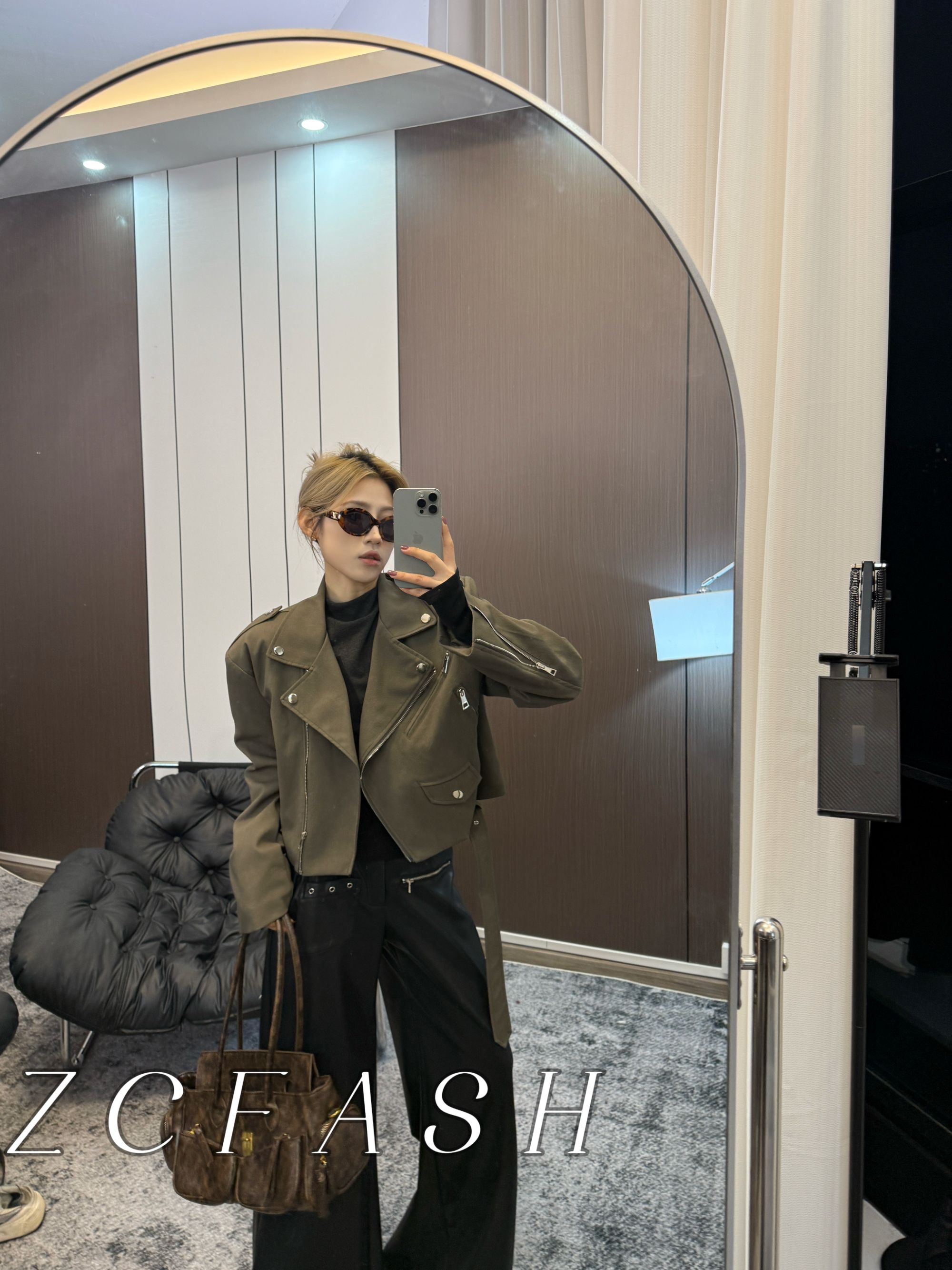 ZC-新款小众秋冬夹棉油蜡皮外套