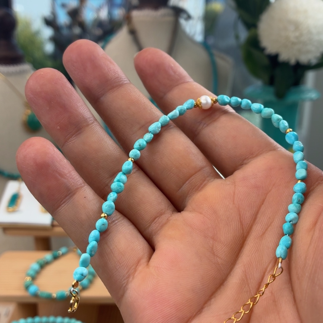 绿松石银S925镀金镶嵌手链