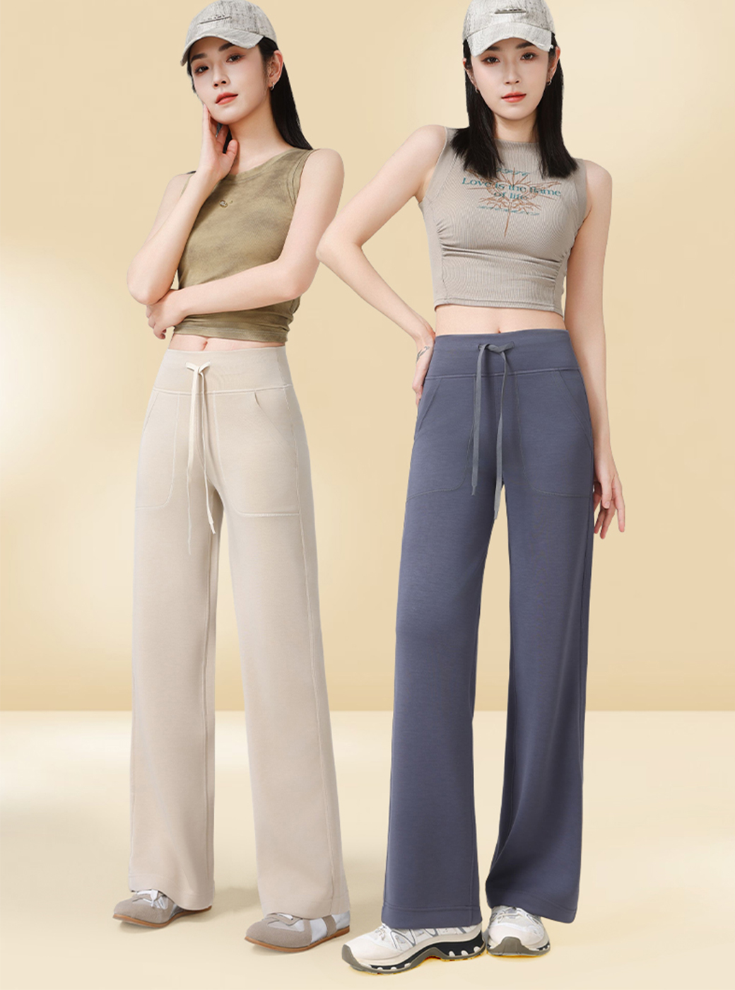 新款高品砂洗莫代尔.高支有密度.减龄巨显瘦藏肉抽绳直筒裤