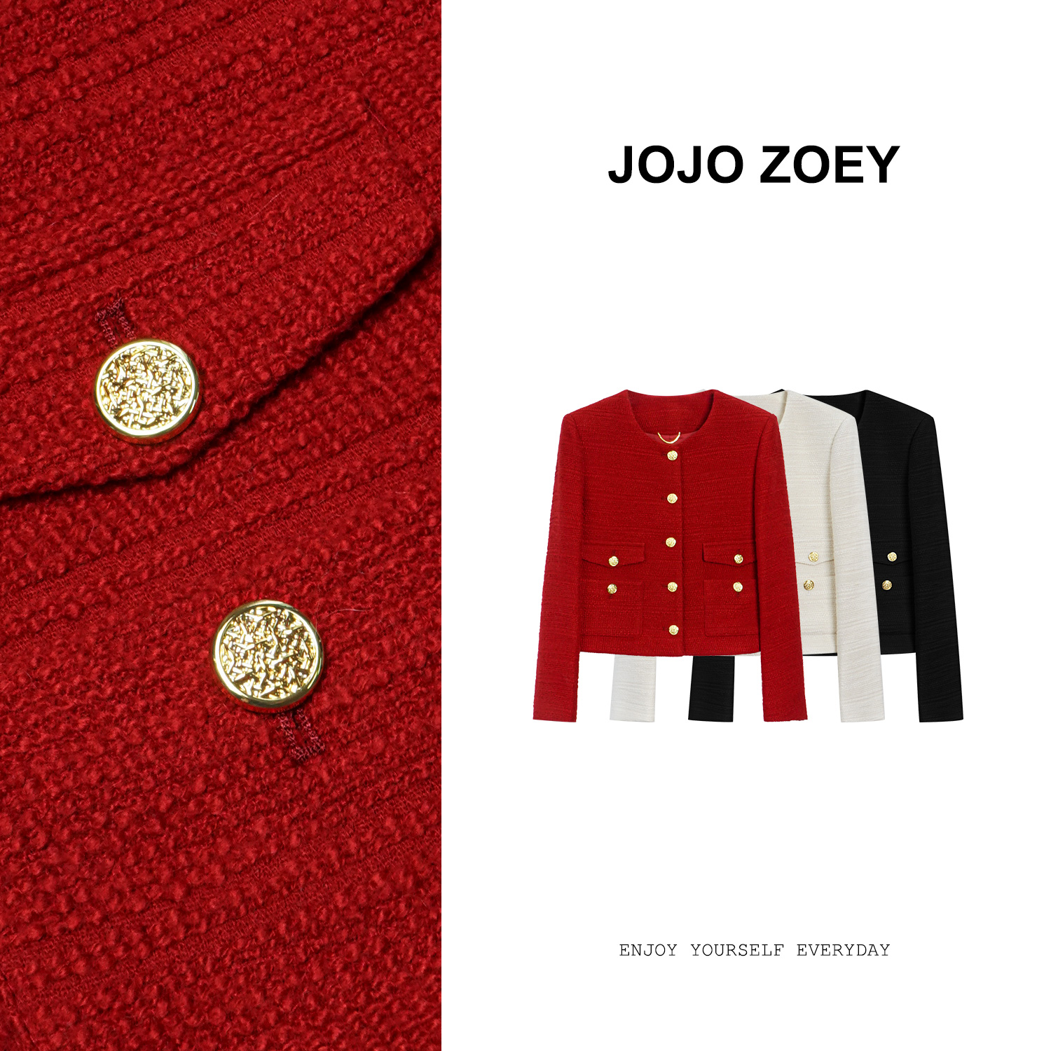 JOJO ZOEY【薇薇安日记】~法式小香风澳毛金扣编织外套wt-4317