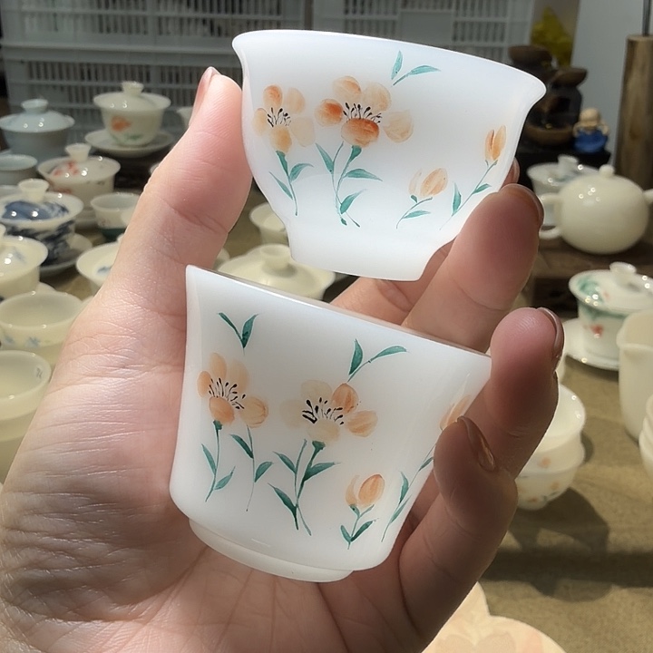 璞玉手绘釉上彩对杯66+64