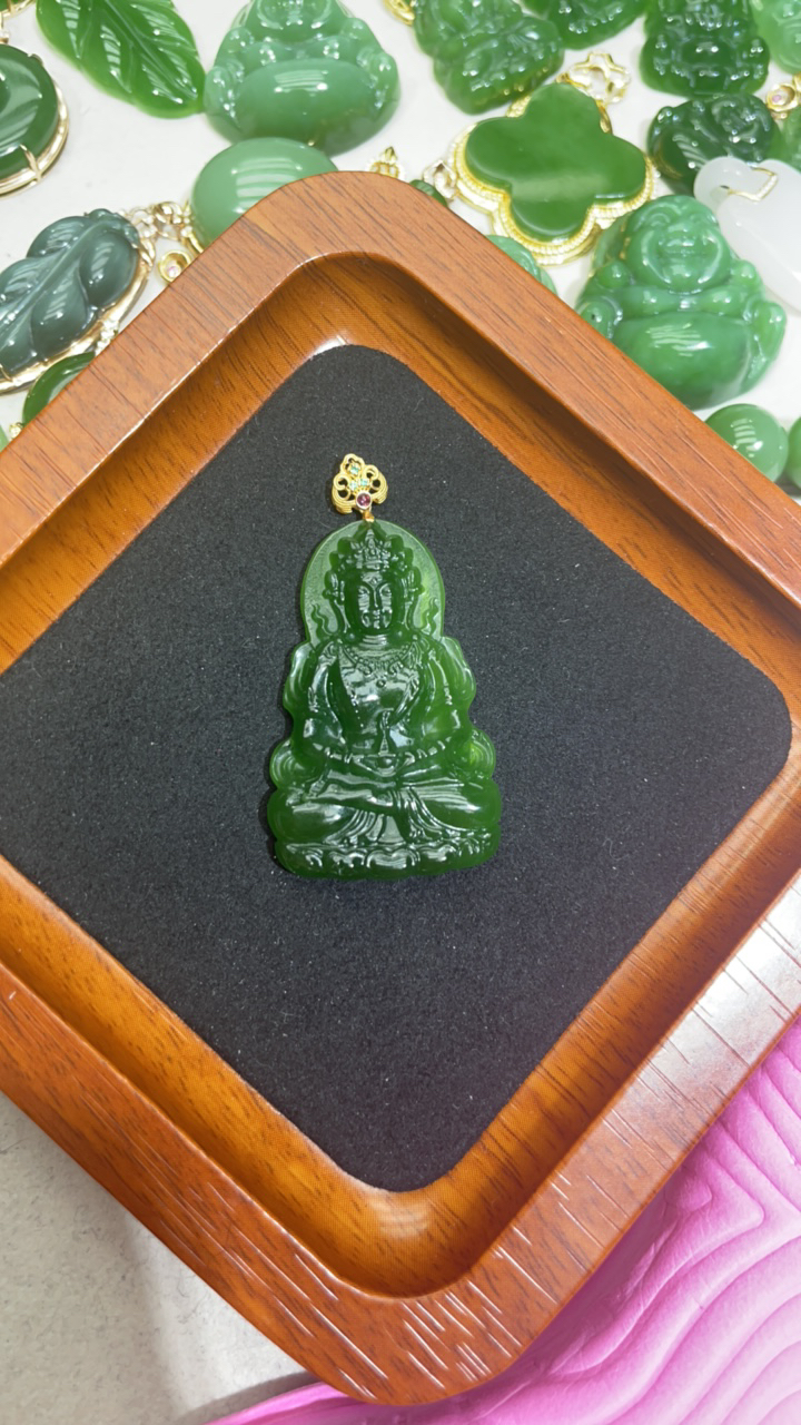 18K金绿度母吊坠