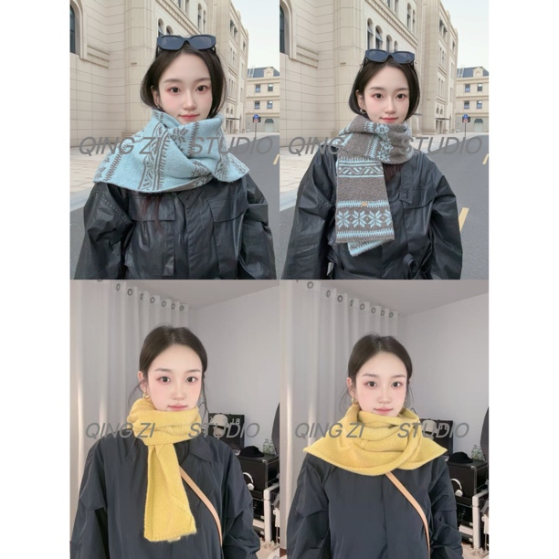 晴子 【北欧围巾】糖果色多种戴法针织围巾保暖纽扣亲子款围脖披肩