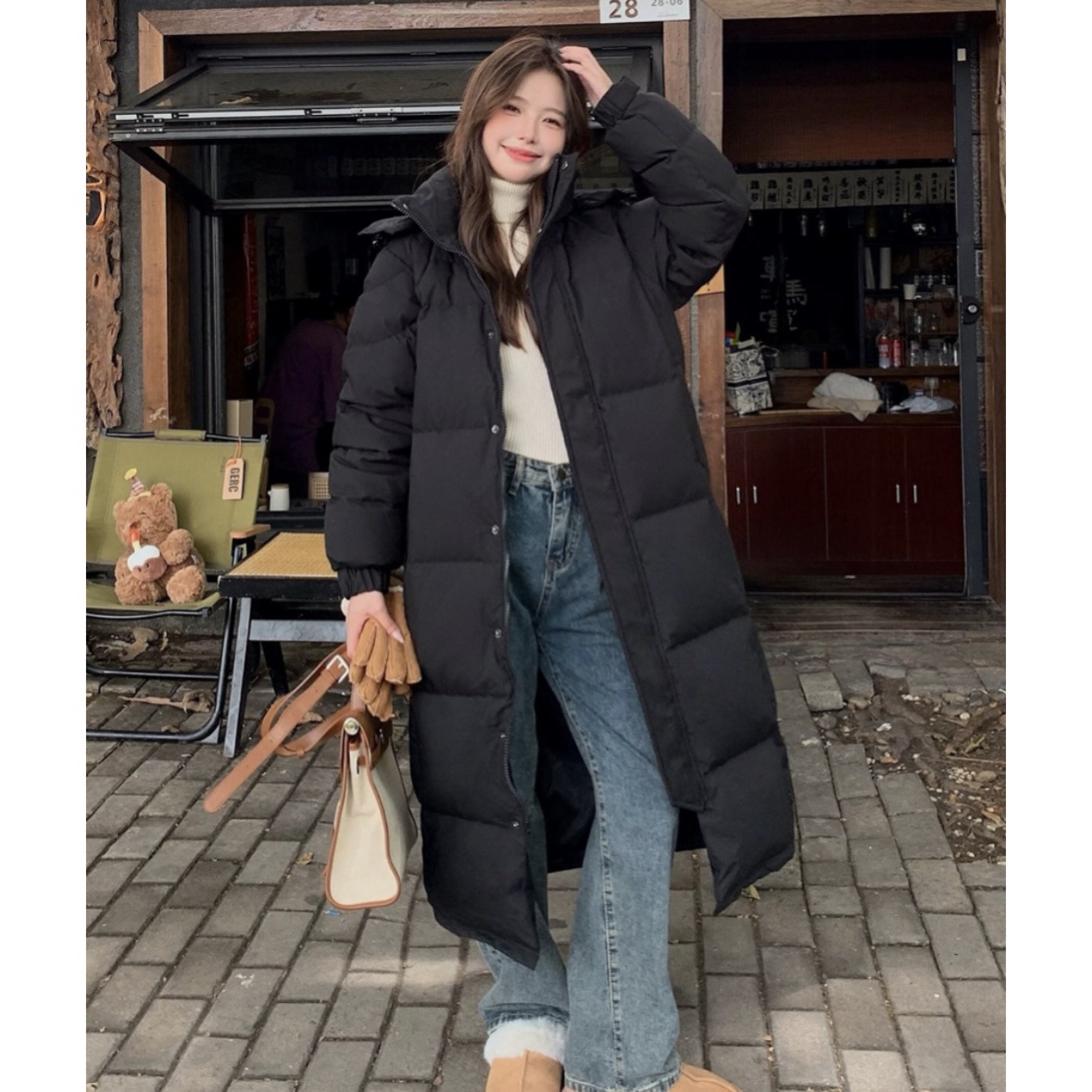 中戏羽绒服男女明星冬季黑色超长款过膝加厚情侣大码艺考校服外套