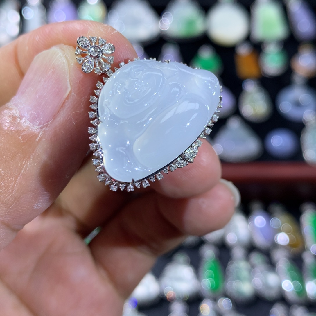 翡翠18K金镶嵌吊坠(不含链)