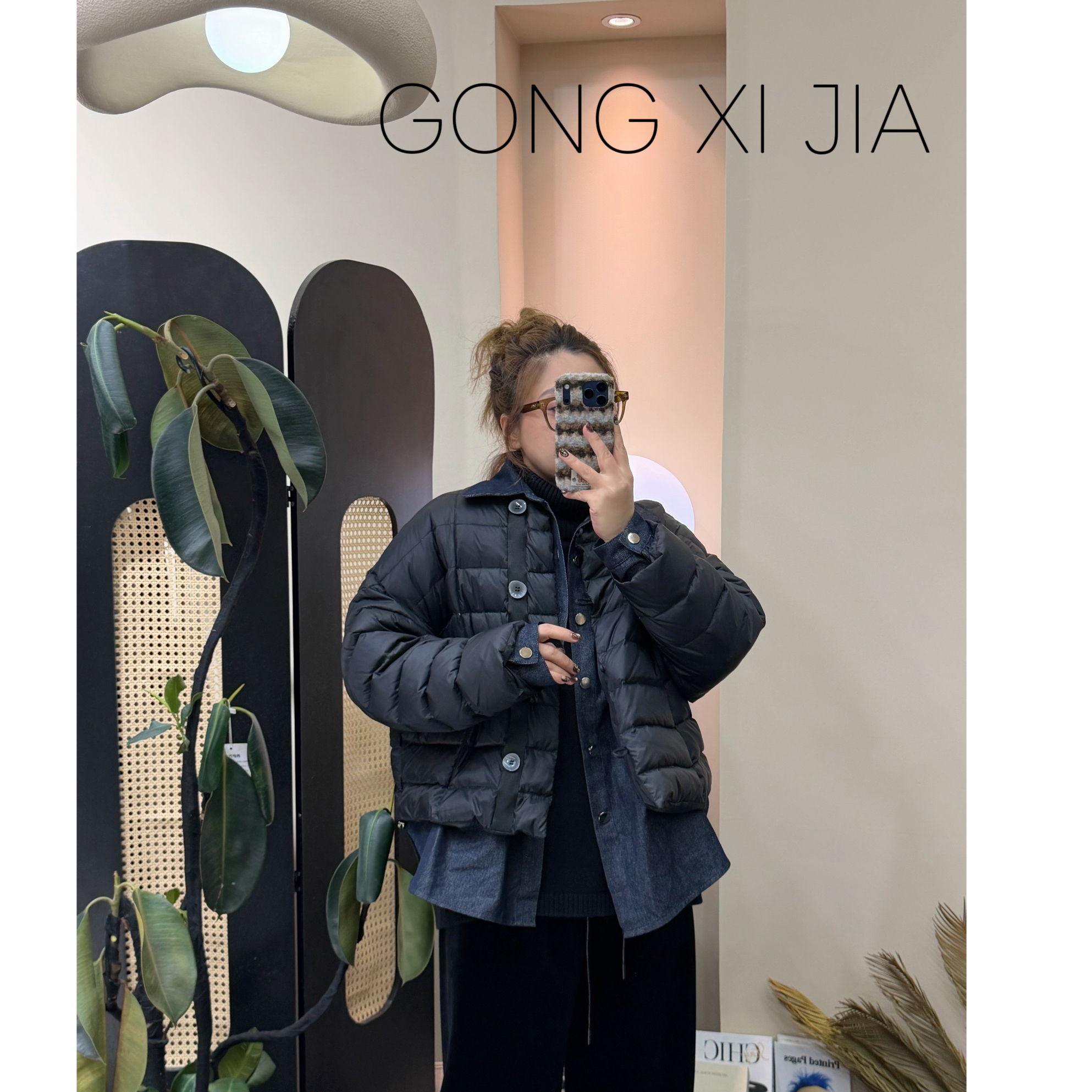 「Gong喜」大码 “牛仔衬衣”假两件羽绒服（可溯源）轻薄显瘦百搭保暖