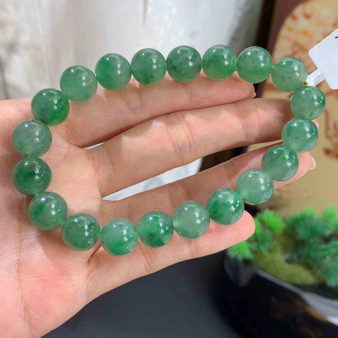 翡翠未镶嵌手串卡10胶润绿乌鸡手串