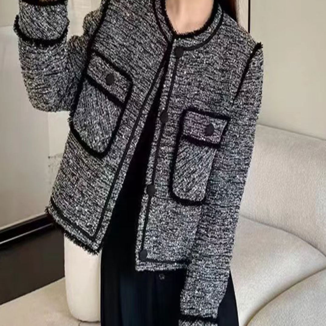 欢欢家6620简约英伦圆领女常规款短小香外套上衣网红秋冬休闲