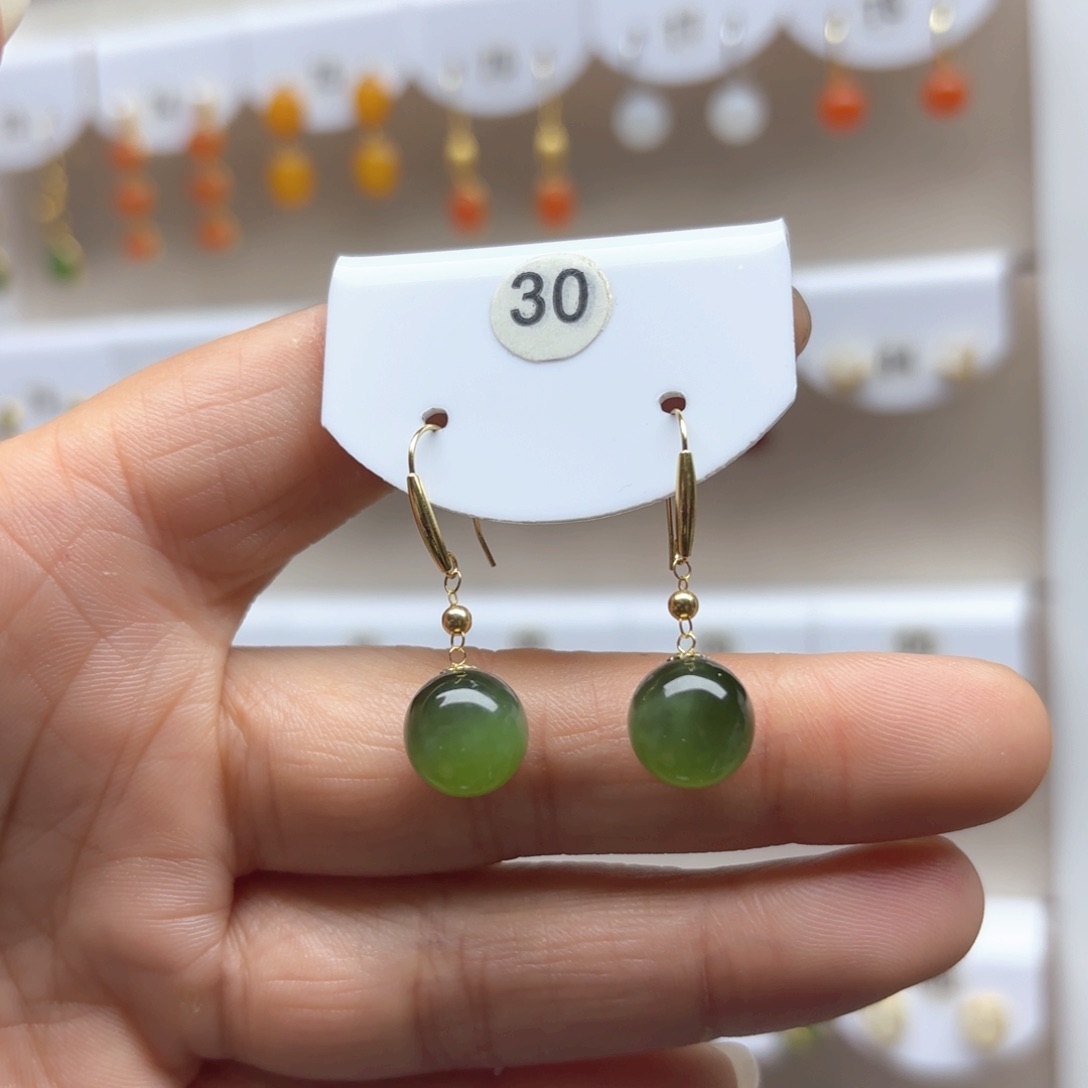 和田玉耳饰18K金镶嵌