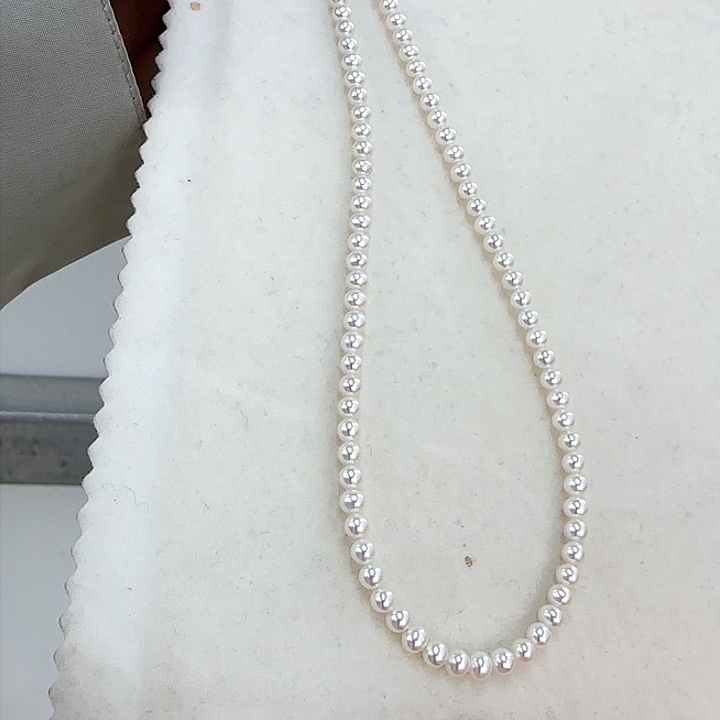 淡水珍珠颈饰银S925镶嵌3-4无核极光镜面正圆白亮