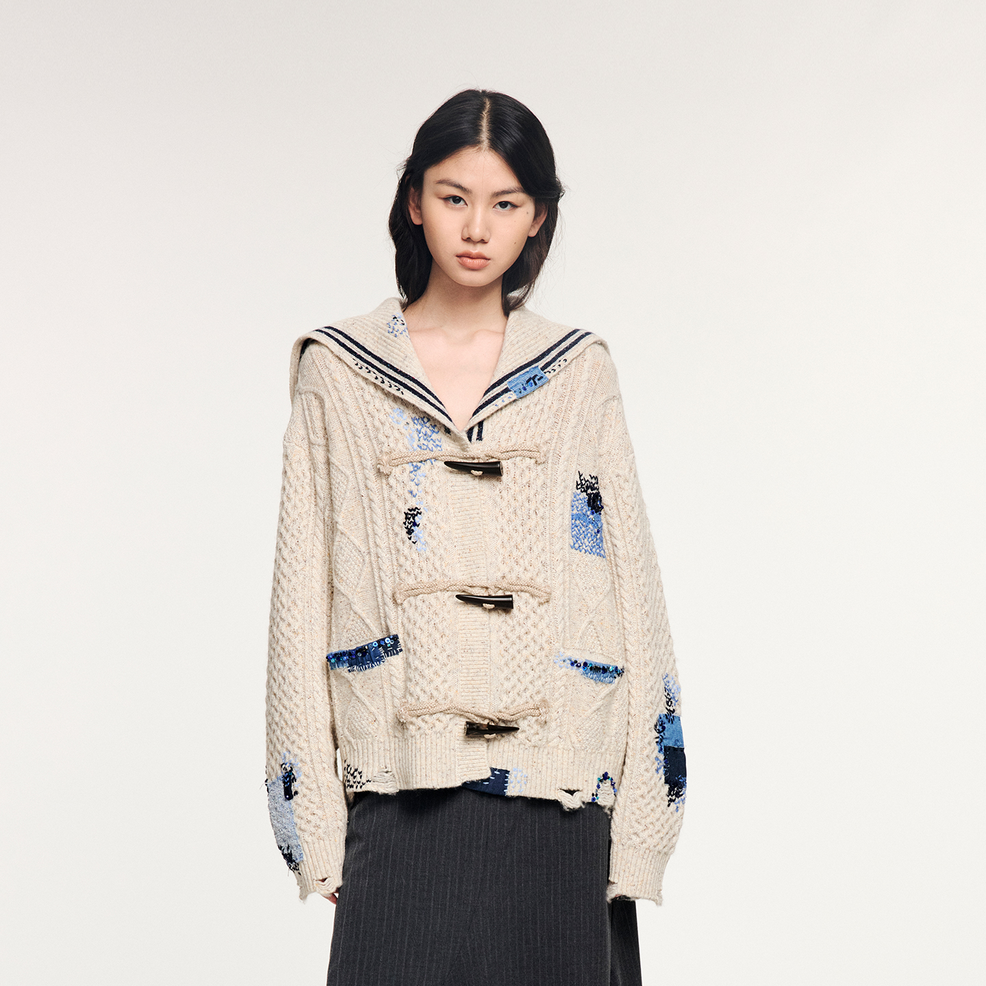 UOOYAA/乌丫经典复古海军领绞花毛开衫UY25002M499144