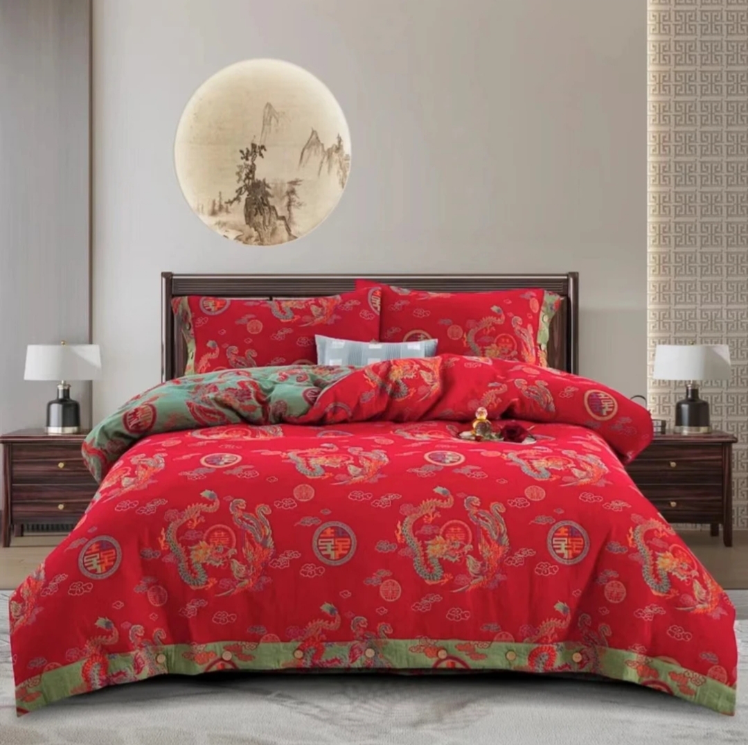 【龙凤呈祥四件套】轻奢款纯棉双层纱A类母婴级四件套