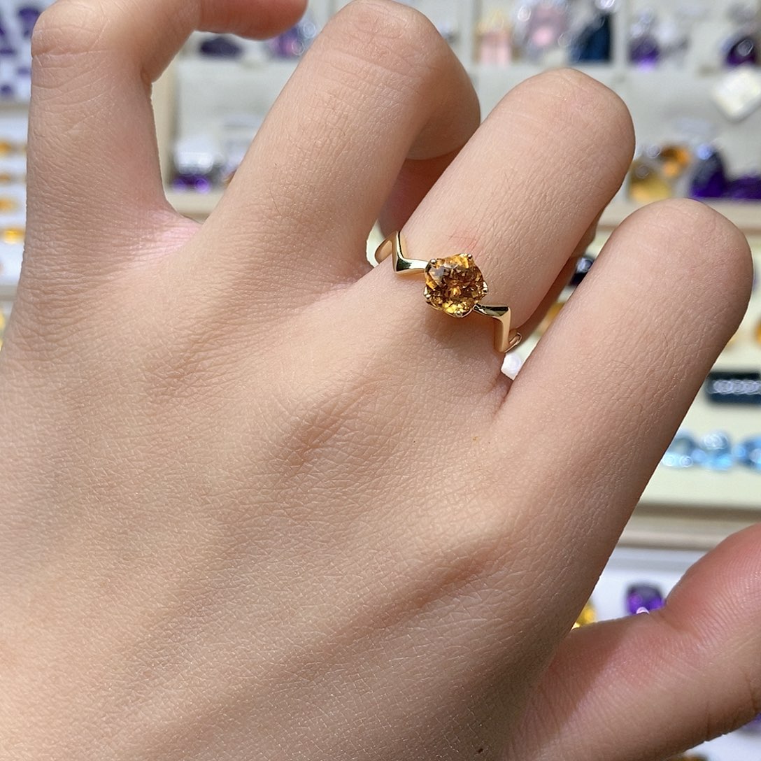 银S925镶嵌珠宝半成品水晶纯天然黄水晶戒指x