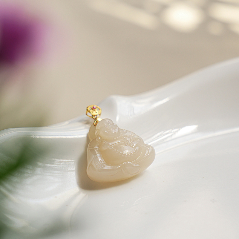 和田玉藕粉佛公吊坠女礼物挂件颈饰品多样性发货【丹丹珠宝】