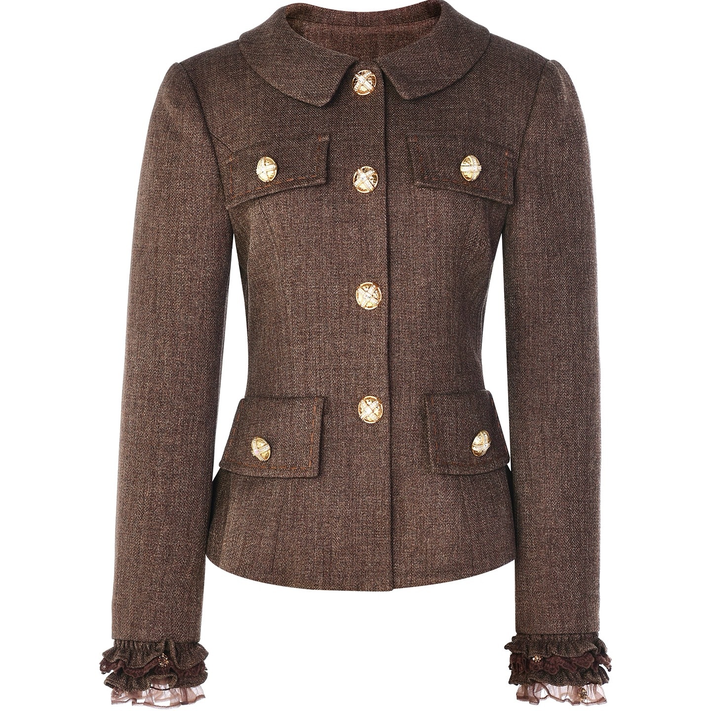 摩卡赫本风小香风复古娃娃领收腰气质毛呢外套25早秋