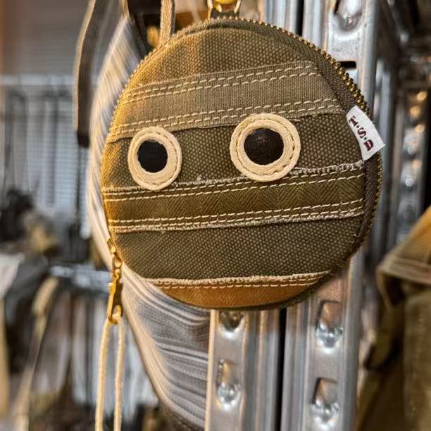 经典帆布拼接牛皮小战士挂件钱包手工原创收纳包耳机包-8560