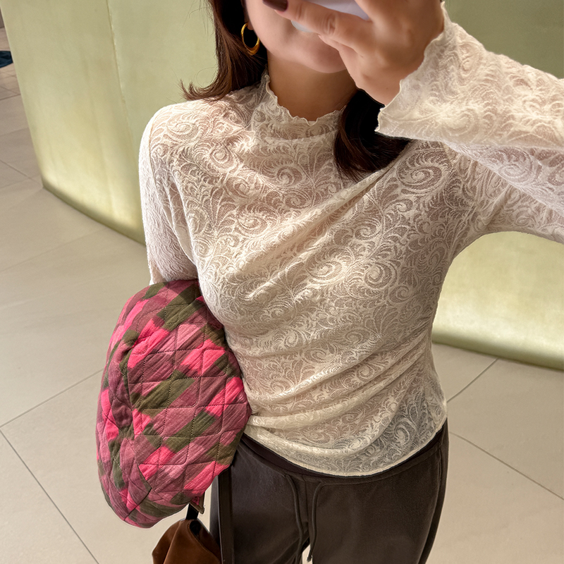羽毛蕾丝衫/胖mm大码收腰显瘦 柔美女人味