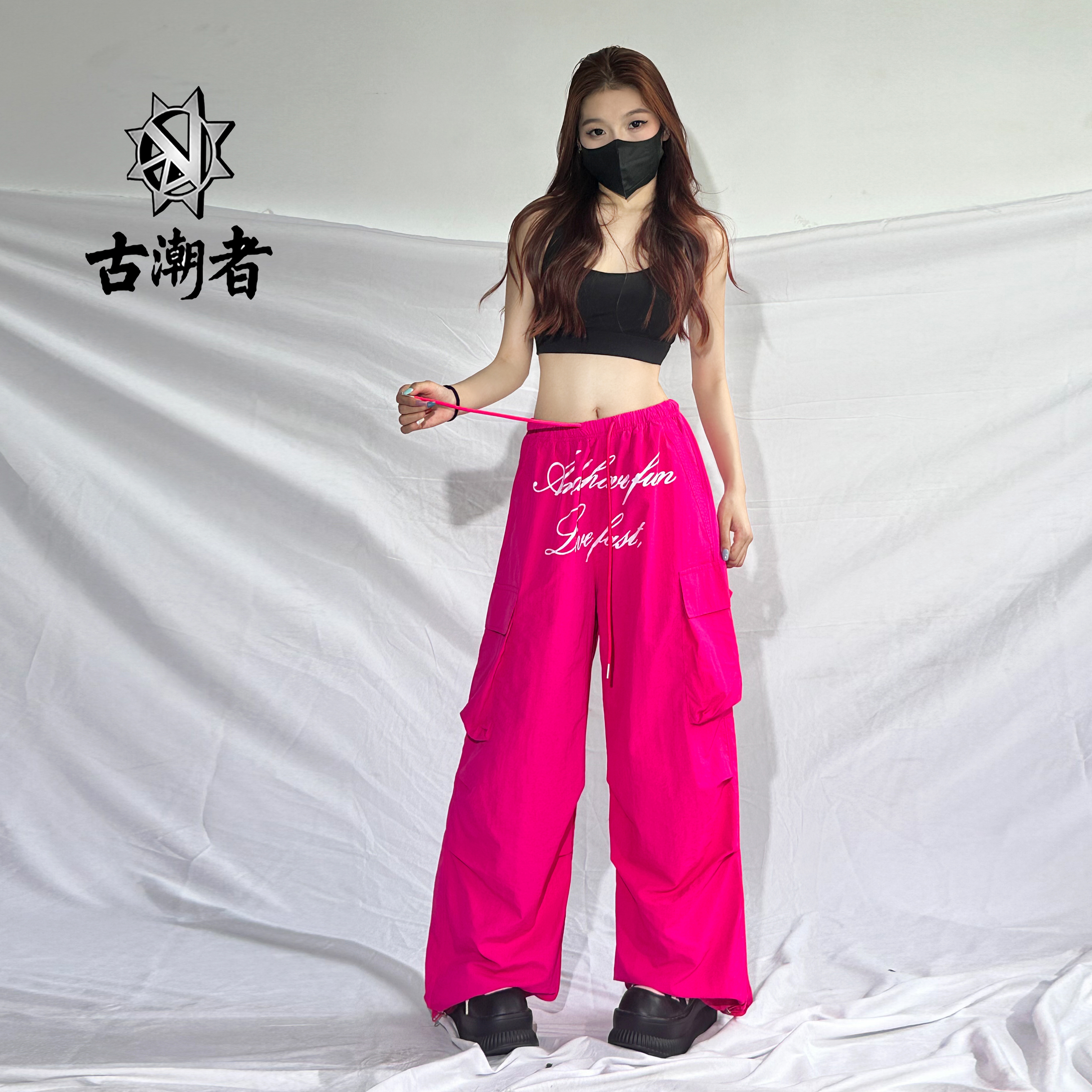 十三姨夏季新品工装裤女裤松紧腰阔腿裤街舞哈伦裤运动休闲长裤