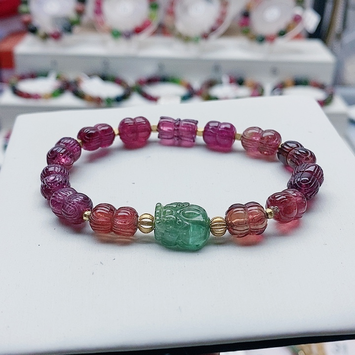 碧玺手链18K金镶嵌21号