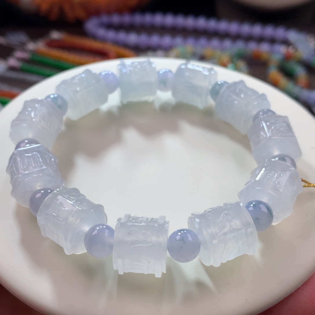 未镶嵌翡翠手链翡翠冰川底雕刻卡12+