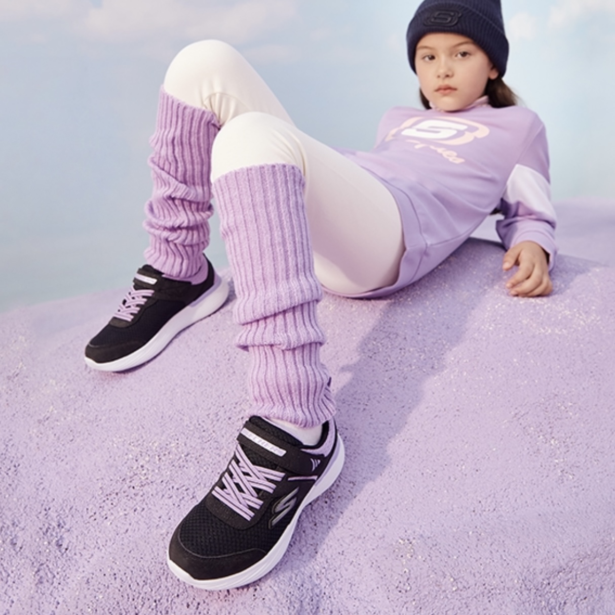 Skecherskids斯凯奇减震耐磨回弹透气低帮儿童跑步鞋黑紫