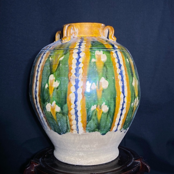 蛤蜊光三彩四系罐 工艺精美 色彩丰富