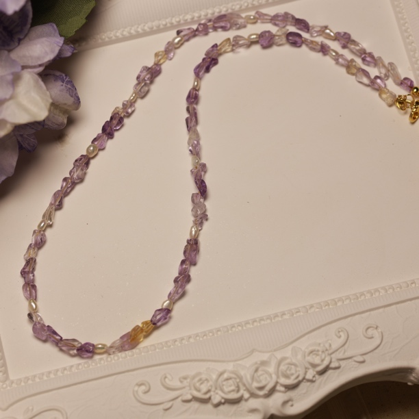 碎银子kexu珍珠紫黄晶项链