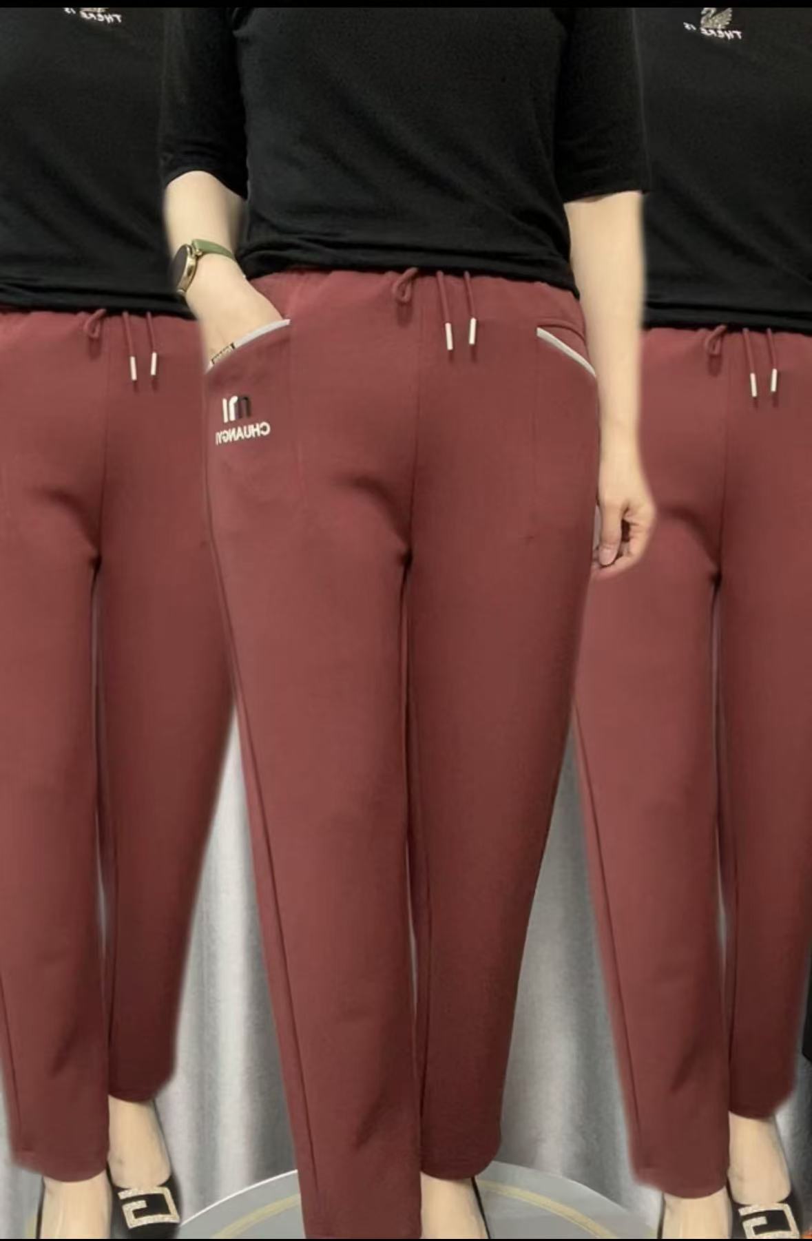 春夏季刺绣兜口休闲洋气百搭松紧腰弹力修身显瘦九分裤-五