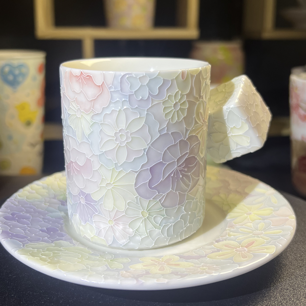 手绘万花高颜值咖啡杯陶瓷茶杯瓷杯杯碟