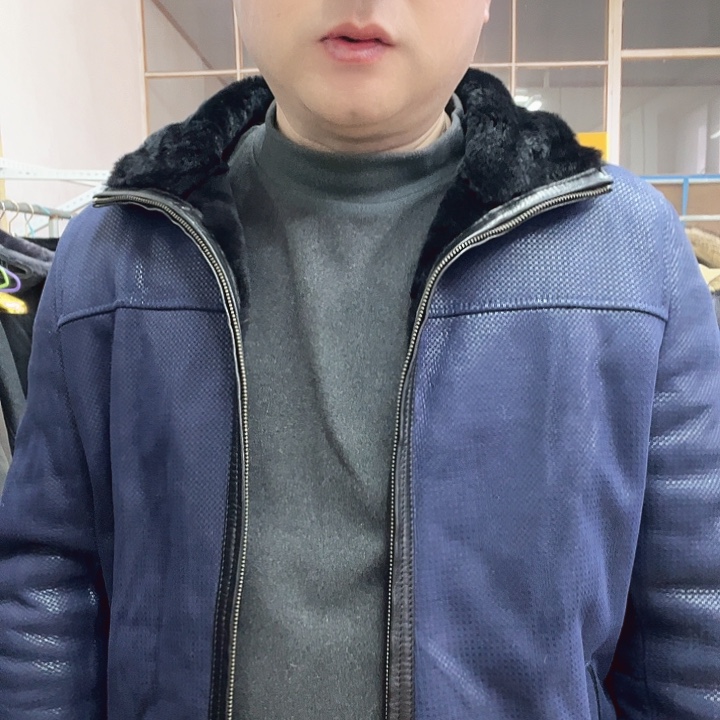 蓝色无帽52码皮毛一体