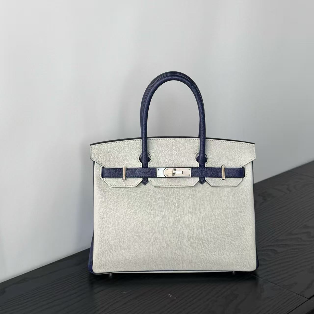 99新 Hermes/爱马仕 birkin30 珍珠灰拼宝石蓝 山羊皮 B刻