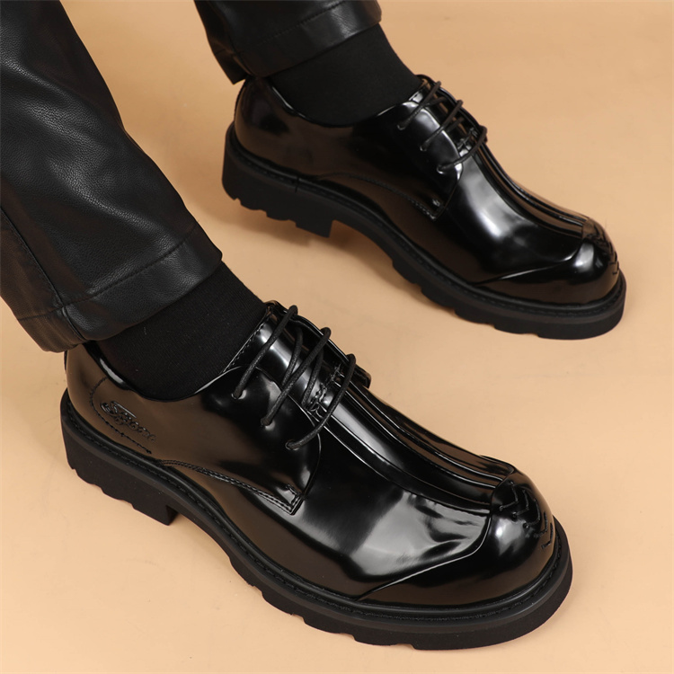 大头皮鞋男套脚圆头厚底潮鞋英伦商务休闲皮鞋男士一脚蹬乐福鞋