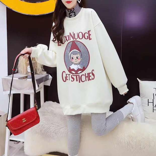 9902毛线领圣诞女孩时尚加绒加厚韩版卫衣