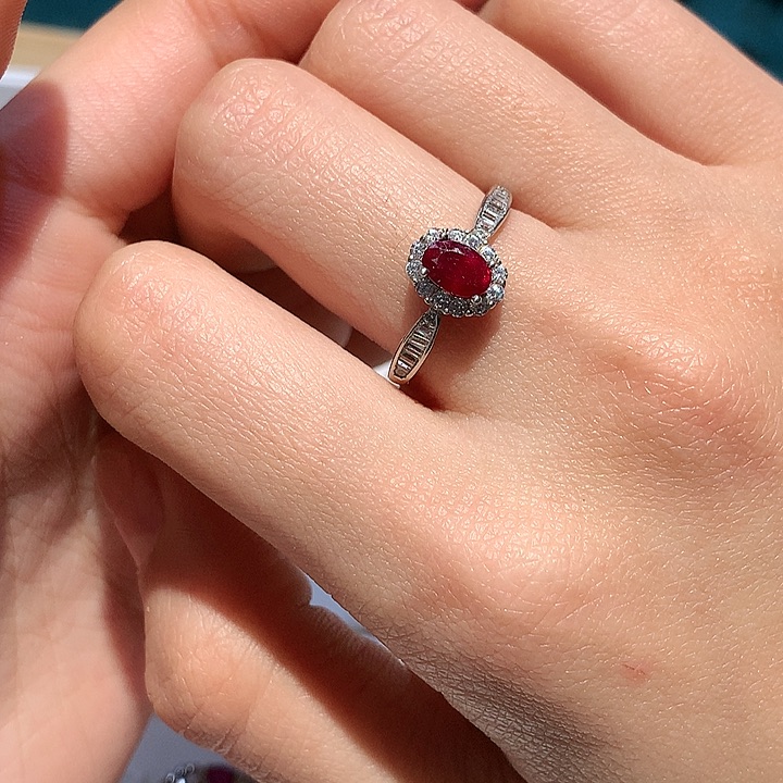 戒指银S925镶嵌红宝石
