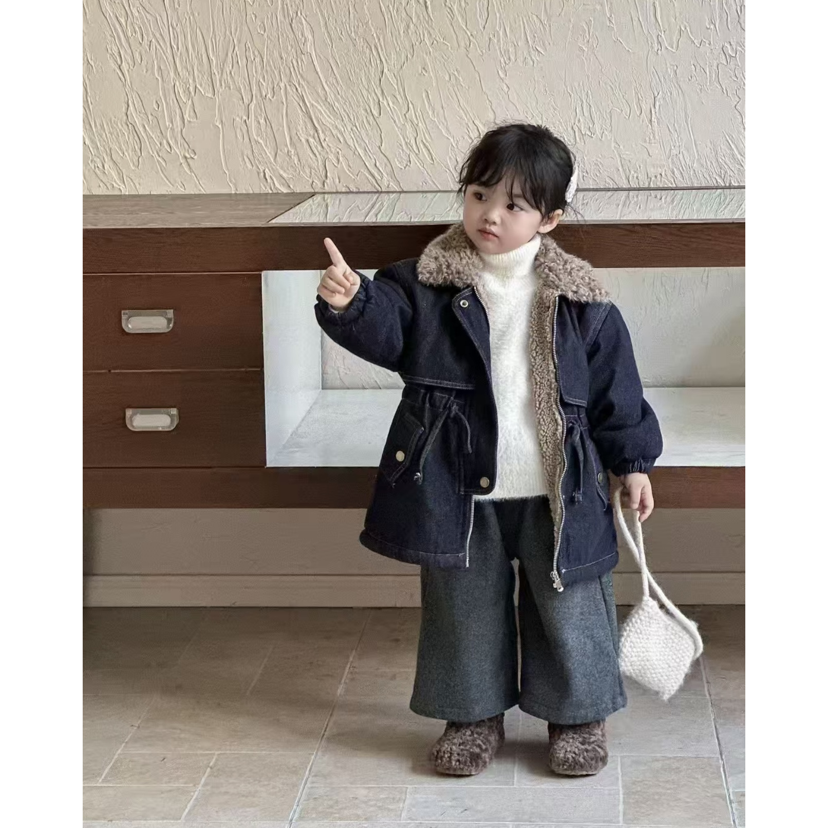 女童牛仔外套加绒加厚时尚冬季厚款外套女宝可爱百搭外套58760