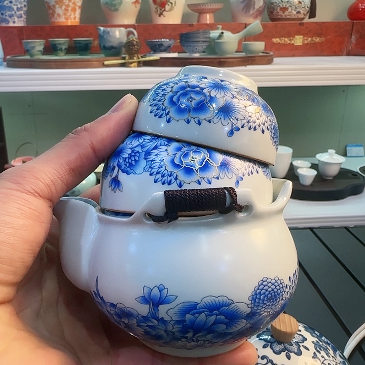 青花瓷器陶瓷茶叶罐 茶具旅行套装