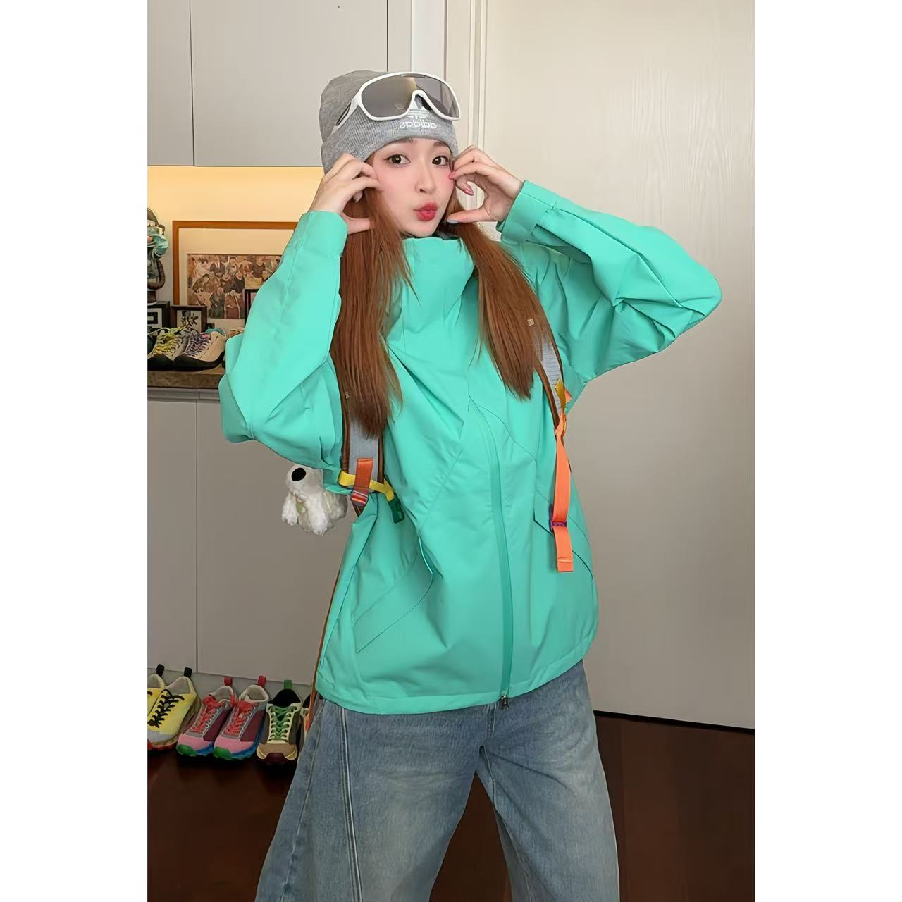 MIN SAN JIN户外冲锋衣外套男女春秋防水登山服夹克WN-25858SS