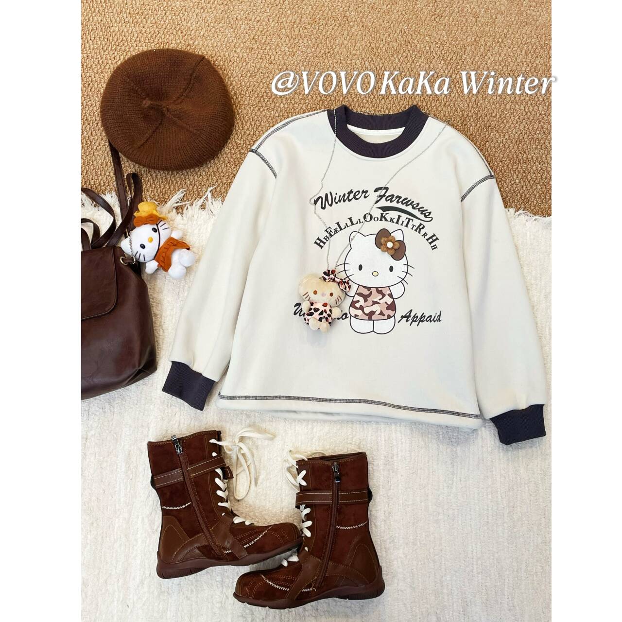 现货-【VOVO品牌店】2025冬季设计师款迷彩猫咪加绒卫衣 V52071101